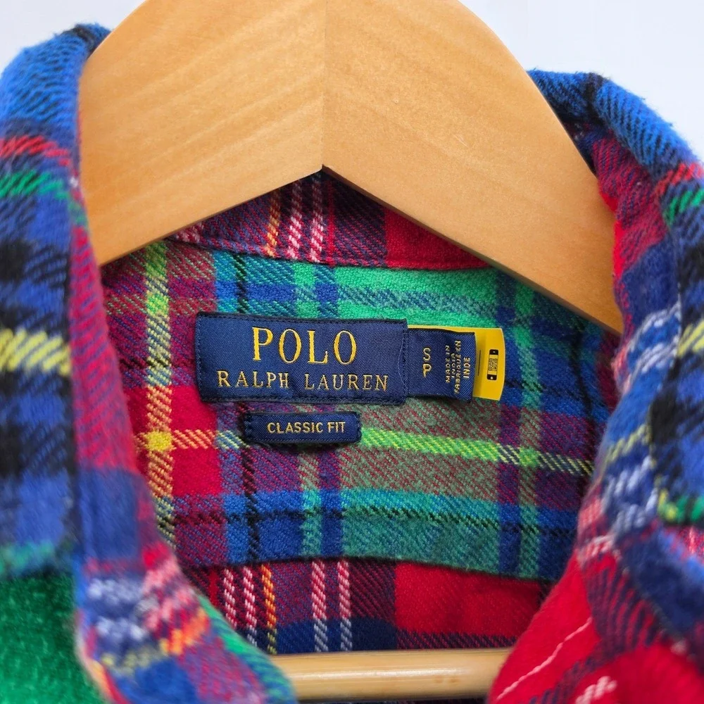 Polo Ralph Lauren Mens S Patchwork Plaid Flannel Shirt Multi Color Classic Fit
